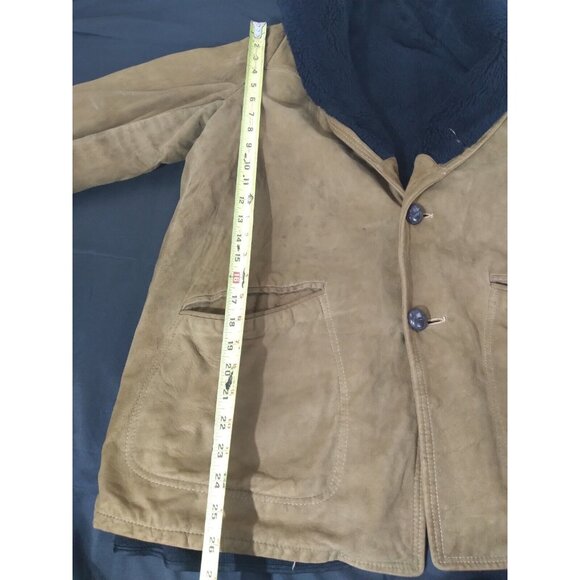 Vtg Retro BB Lorry Repurpose Shearling Coat Mens SZ 42 Regular Brown Lamb Suede - Picture 7 of 16